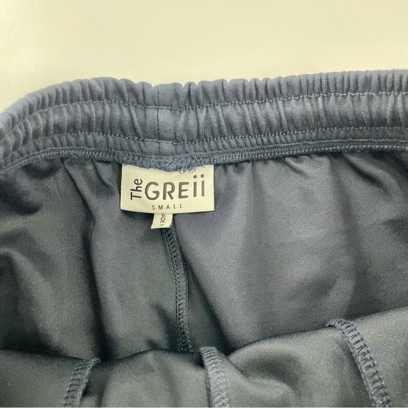 The Greii Navy Blue Straight Leg Drawstring Satin Trim Athleisure Sweatpants - Picture 6 of 11